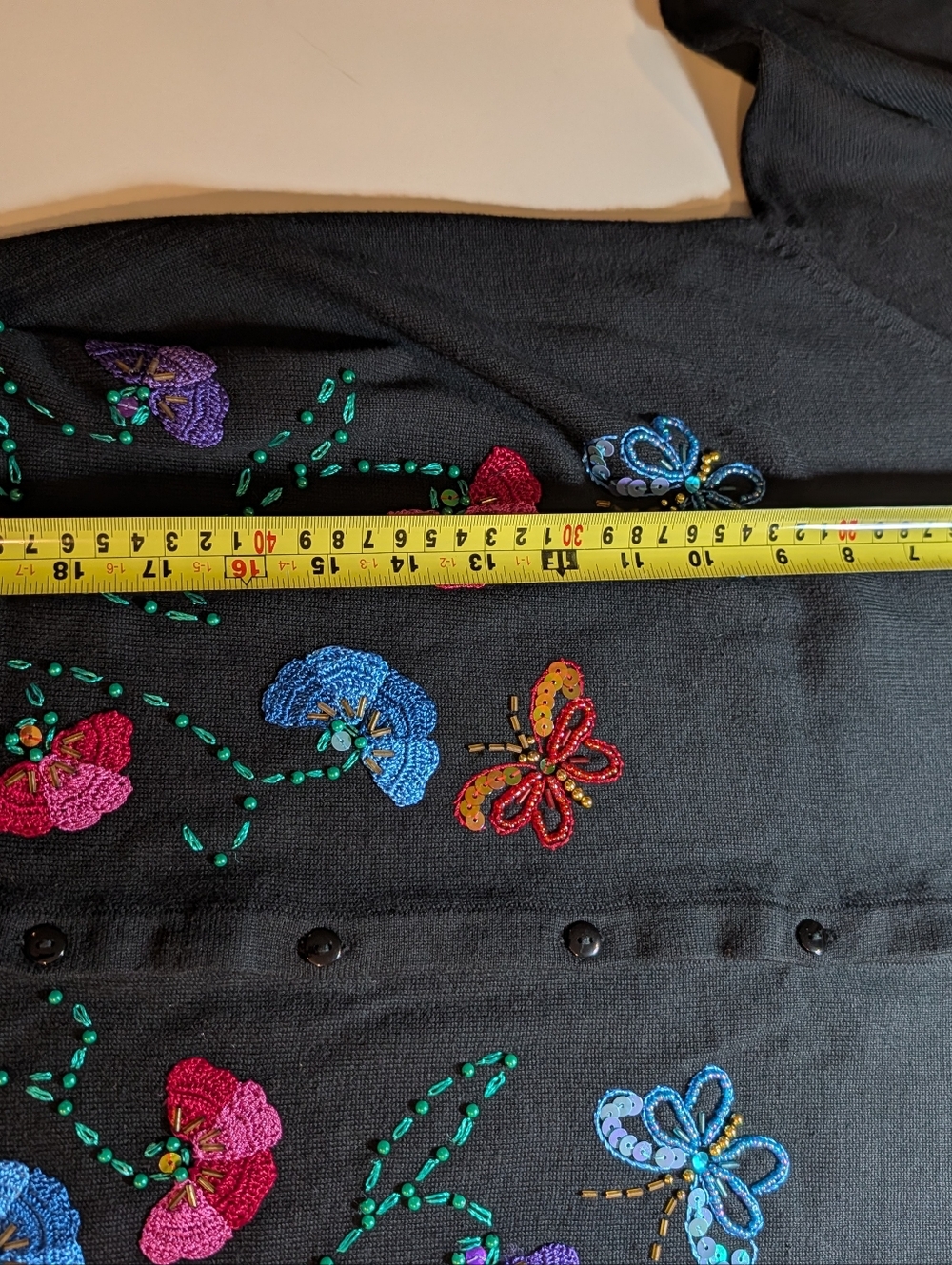 Victoria Harbour Medium  Black Embroidered Butterfly/Floral Cardigan - Picture 5 of 5